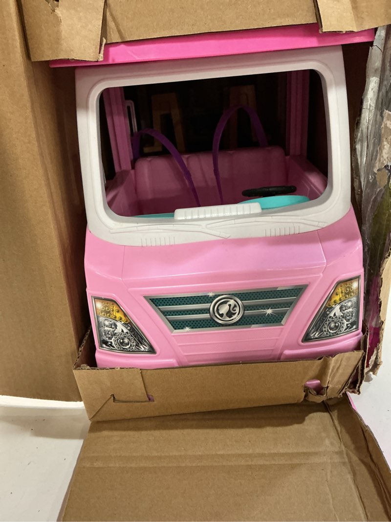 Condition photo showing Good Condition for barbie camper, doll playset with 50 accessories, transforms into truck, boat & house, includes pool, 3-in-1 dream camper (amazon exclusive)