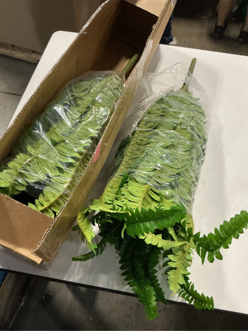 Condition photo showing Good Condition for 45" fake ferns, realistic large artificial bush plants, 2 artificial boston ferns with 59 fronds for outdoors planter indoor home garden porch decor green