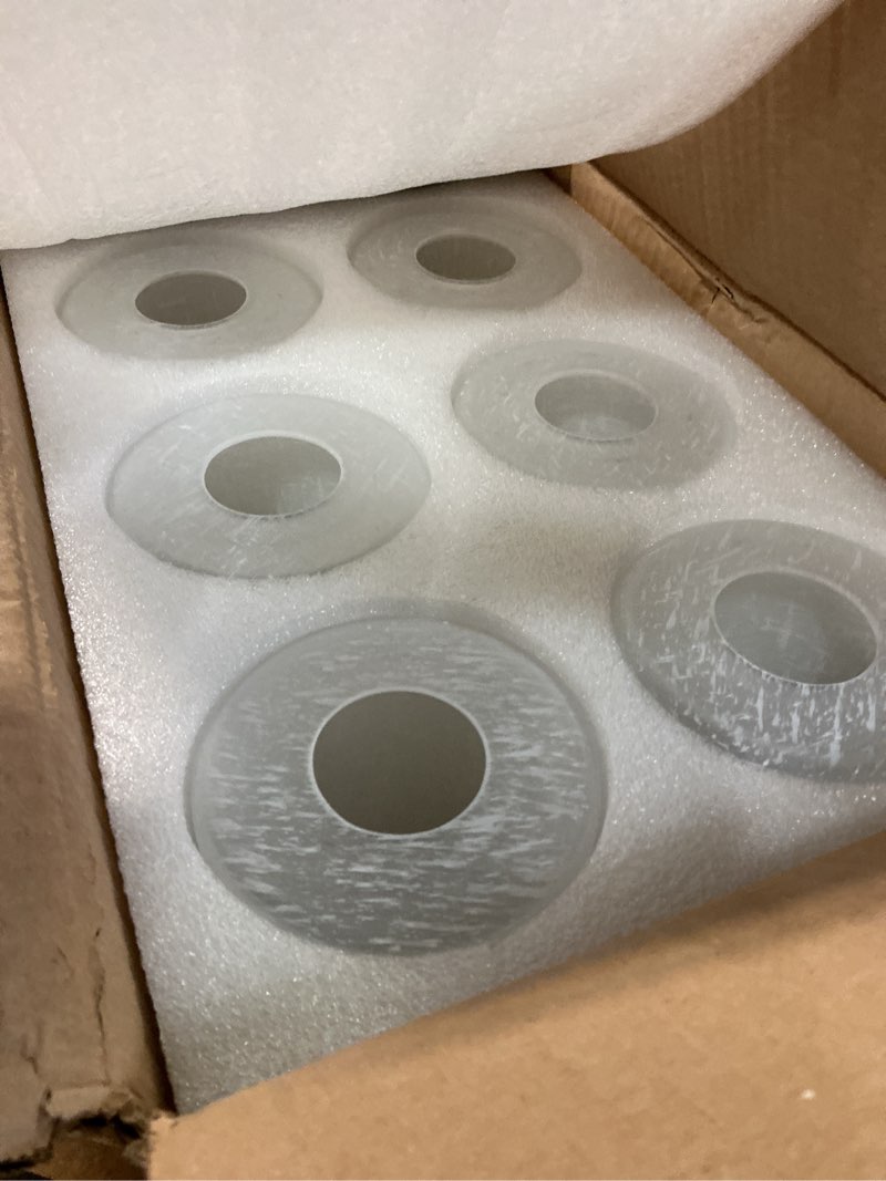 Condition photo showing Good Condition for 8 Pcs White Linen Frosted Glass Shade Replacements for Pendant Light Fixtures Glass Lamp Shade Cover, 1-5/8 Inch Fitter, 4"w x 6"h, Replacement Lamp Globe for Chandelier Wall Light Sconce White Linen Frosted 8