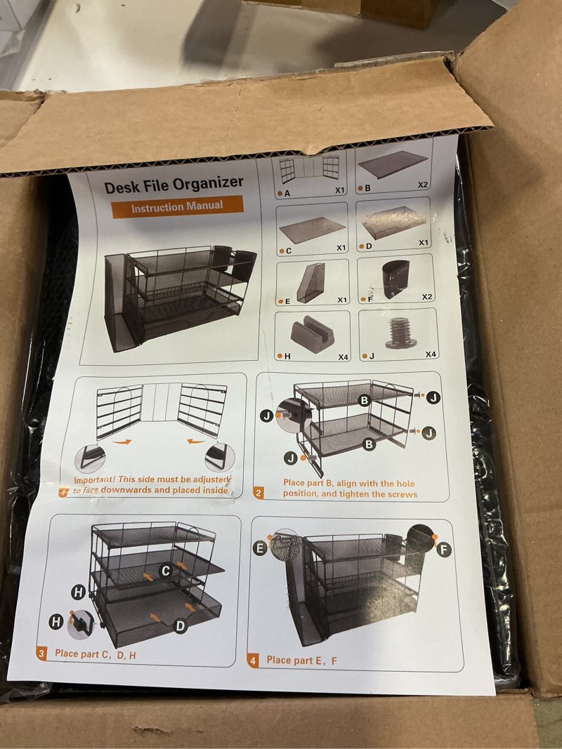 Condition photo showing Good Condition for wali desk file organizer, 4 tier desktop paper letter tray organizer with drawer and 2 pen holders, office desk accessories & workspace organizers for office, home supplies(do005dh-b), 1 pack, black black 4-tier 1