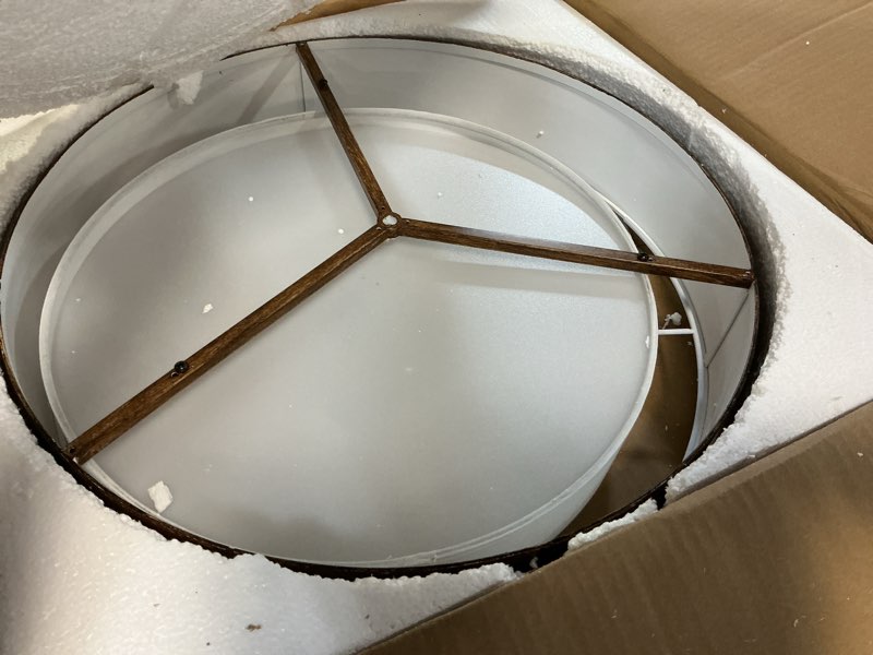 Condition photo showing Good Condition for drum chandeliers for dining room, 5-light farmhouse chandelier round hanging light fixture, 18'' rustic chandelier linen drum pendant light for bedroom foyer living room hallway distressed white 18"