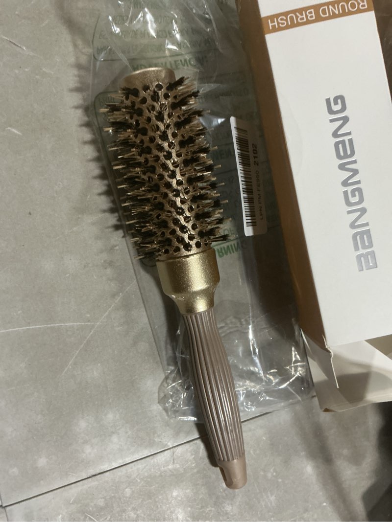 Condition photo showing Good Condition for round barrel anti-static hair brush with boar bristles, nano thermal ceramic ionic tech | for extra shine | protect hair, enhance texture, for straightening & drying (1 1/4 inch) 1.25 inch barrel(2.51 inch with bristles)