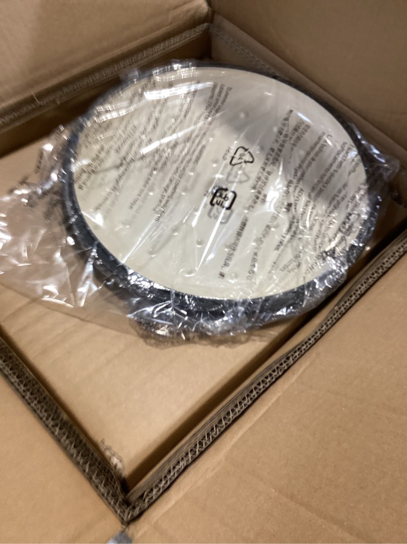 Condition photo showing As Is for amazon basics enameled cast iron dutch oven pot with lid, round, dual handles, heavy-duty, oven safe for stews, roasting, baking, 6-quart, navy navy 6-quart