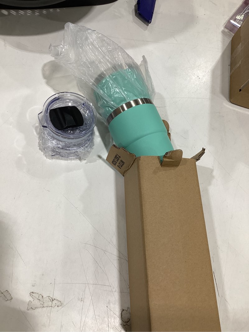 Condition photo showing Good Condition for 8 oz small coffee cup with magnetic lid, ceramic-lined 18/8 stainless steel, double-wall vacuum insulated, stackable, dishwasher safe, mini tumbler for on-the-go, 2 pack, seafoam 8oz-seafoam 8 ounces