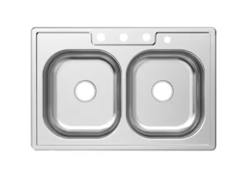 33 in. drop-in 50/50 double bowl 20 gauge stainless steel kitchen sink
