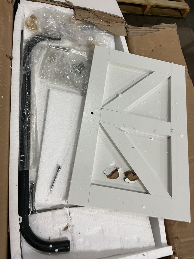 Condition photo showing As Is for Bathroom Wall Cabinet, Medicine Cabinet with Open Partition and Towel Bar, Rustic Storage Cabinet with Open and Hidden Storage Space, for Bathroom, Living Room, Kitchen, White and Walnut White and Walnut 7.1"D x 18.9"W x 24.8"H