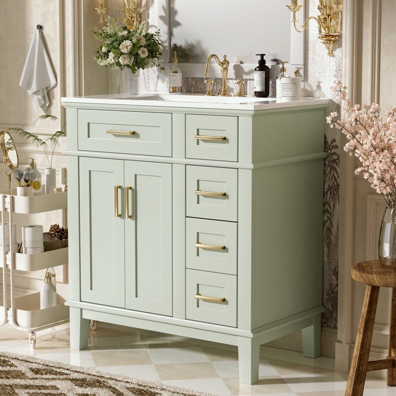 *incomplete* Bathroom Vanity with Ceramic Sink, Double Soft-Close Doors and Deep Drawer