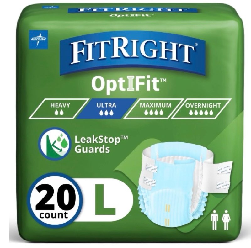 FitRight Adult Incontinence Briefs, Diapers with Tabs, Ultra Absorbent, Large, 44in to 56in, 20 Count