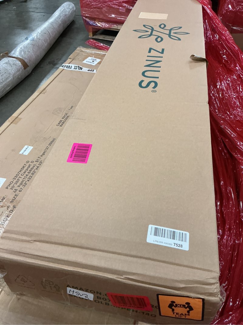 Condition photo showing Good Condition for ZINUS Suzanne 37 Inch Metal and Wood Platform Bed Frame / Solid Wood & Steel Construction / No Box Spring Needed / Wood Slat Support / Easy Assembly, Chestnut Brown, Queen Black Queen 37 Inch Bed Frame Only