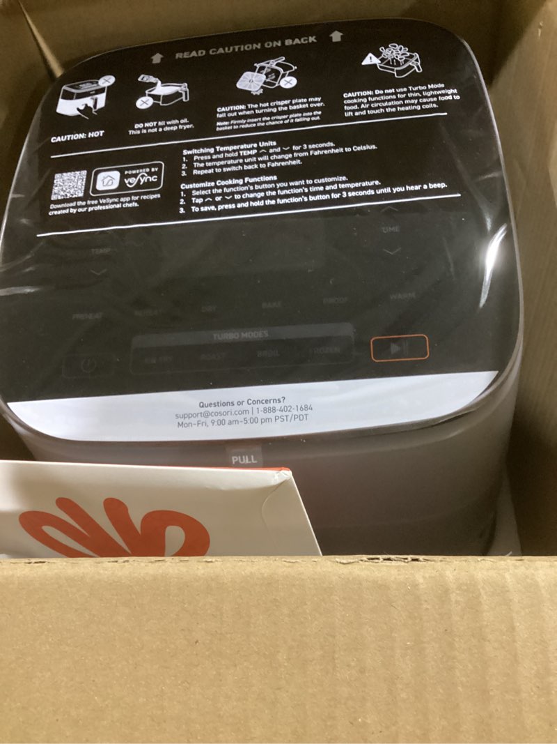 Condition photo showing Good Condition for cosori 9-in-1 turboblaze air fryer 6 qt, premium ceramic coating, 90°–450°f, precise heating for even results, air fry, roast, bake, broil, dry, frozen, proof, reheat, keep warm, 120v, light gray light gray 6qt air fryer