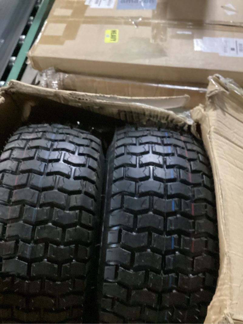 Condition photo showing As Is for gicool 15x6.00-6 flat free lawn mower tire and wheel, 15x6-6nhs riding mowers lawn tire and wheel with 3/4" bearing, 3" centered hub, 2 pack 15x6.00-6 flat free (turf tread)