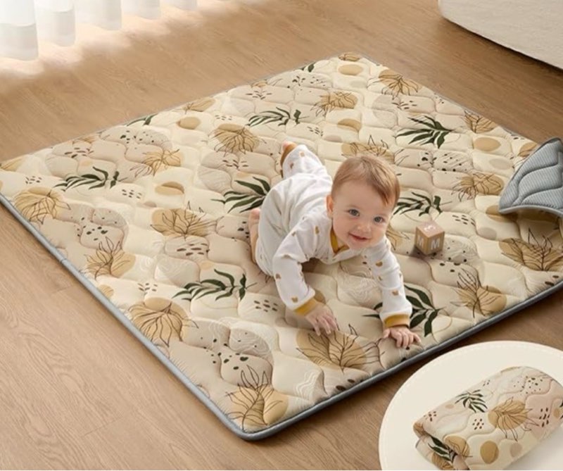 blissful diary portable baby play mat, thick padded foldable indoor/outdoor crawling mat, non-slip washable toddler play mat for tummy time activities, earth
