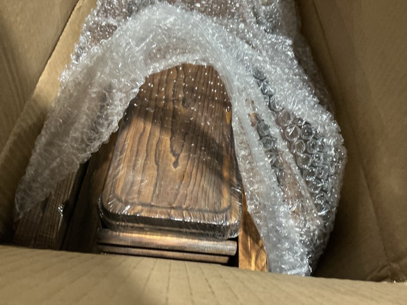 Condition photo showing Good Condition for wooden 3 tier swing cupcake stand with serving platter 20x30 foldable ladder stand dessert display cake snack fruit bread centerpieces for party, birthday, wedding, baby shower(dark walnut)