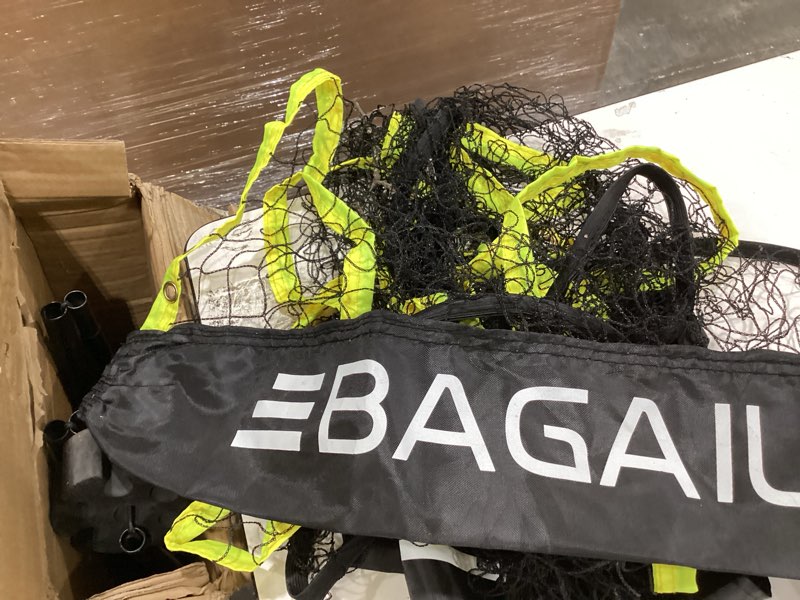 Condition photo showing As Is for bagail badminton net, height adjustable kids volleyball net, foldable nylon net 10 ft/14ft/17ft wide, tennis net, small pickleball net for backyard game and indoor outdoor use, easy setup