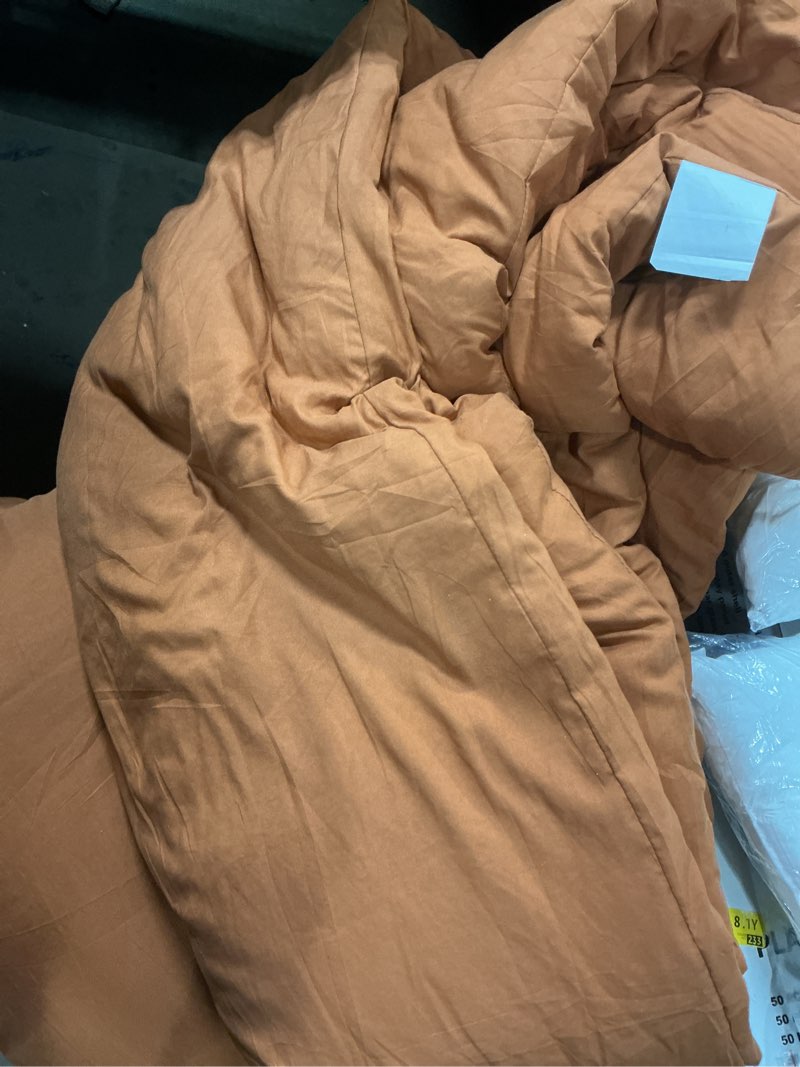 Condition photo showing As Is for Comforter King Size Burnt Orange, 3 Piece Boho Soft Terracota Modern Bedding Set, Lightweight Caramel Rust All Season Microfiber Down Alternative Bed Comforter with 2 Pillow Shams for Women Men Burnt Orange King