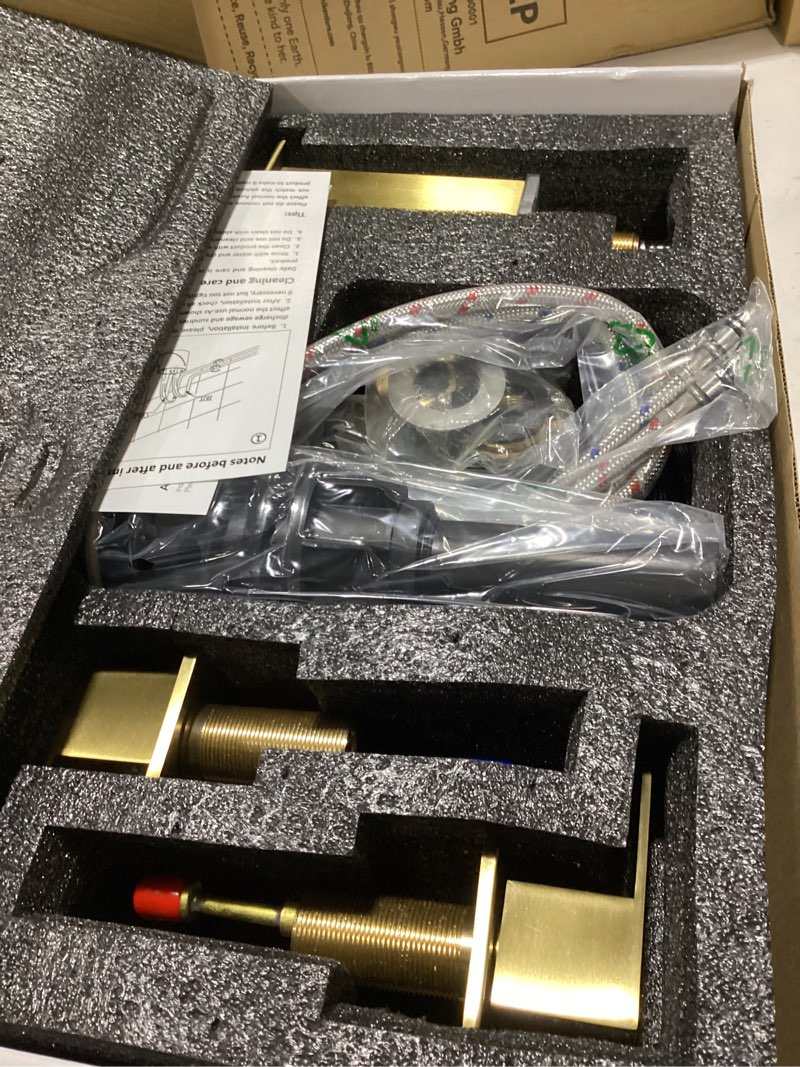 Condition photo showing Good Condition for bathroom faucets 3 hole widespread modern gold faucet sink faucet 8 inch 3 hole vanity bathroom with pop up drain (brushed gold)