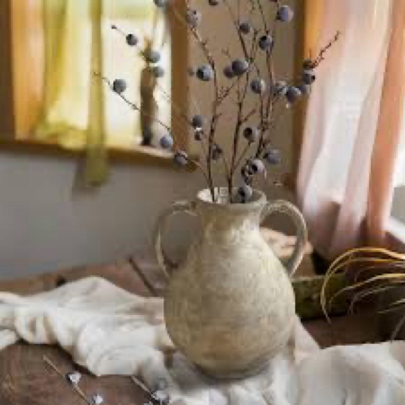 GDSZJLJ Vintage Ceramic Rustic Farmhouse Vase with Handles, 8.11 Inch White Grey Flower Vase for Hom