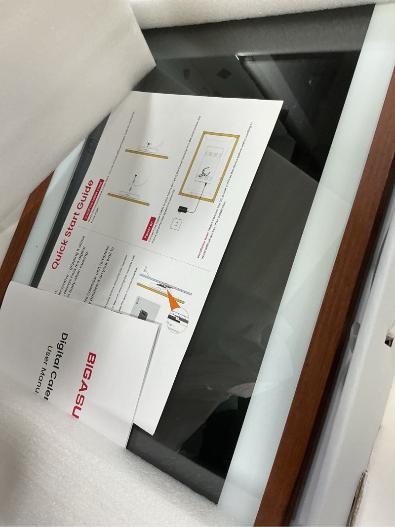 Condition photo showing Good Condition for bigasuo 21.5" digital calendar wall/desk touch screen, electronic organizer planner, smart touchscreen interactive tablet display for monthly, weekly & daily agenda, family schedules, to do list wood-tone 21.5 inches