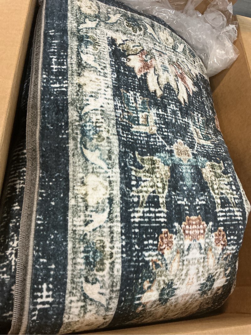 Condition photo showing Good Condition for washable 9×12 area rug for living room blue/navy | vintage floral rug soft non slip stain resistant boho carpet for indoor bedroom dinning room home office blue navy 9' x 12'