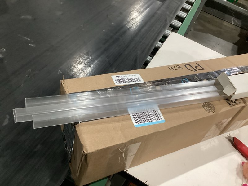 Condition photo showing As Is for incomplete contains four cabinet protector edge guard (pack of 6), 24\\\\\\\" clear pvc cabinet edge protectors for 3/4\\\\\\\" thick kitchen cabinets doors – slip-on no-tool sliding installation 24 inches 6