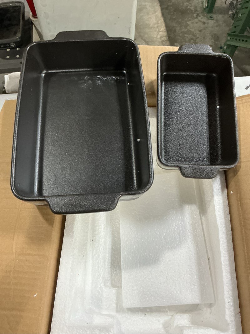 Condition photo showing As Is for koov bakeware set, ceramic baking dish, rectangular baking pans set, casserole dish for cooking, cake dinner, kitchen 9 x 13 inches, 3-piece, stripe series (rough black) only 2 pieces