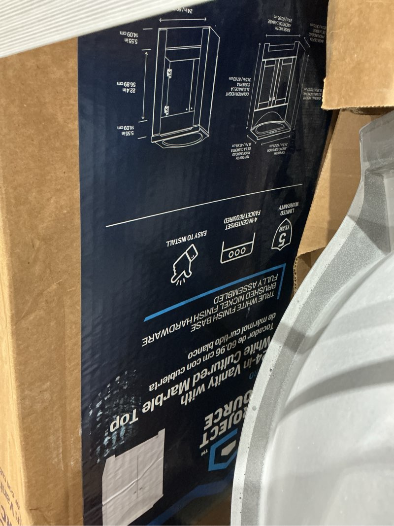 Condition photo showing As Is for style selections euro 24-in white single sink bathroom vanity with white cultured marble top