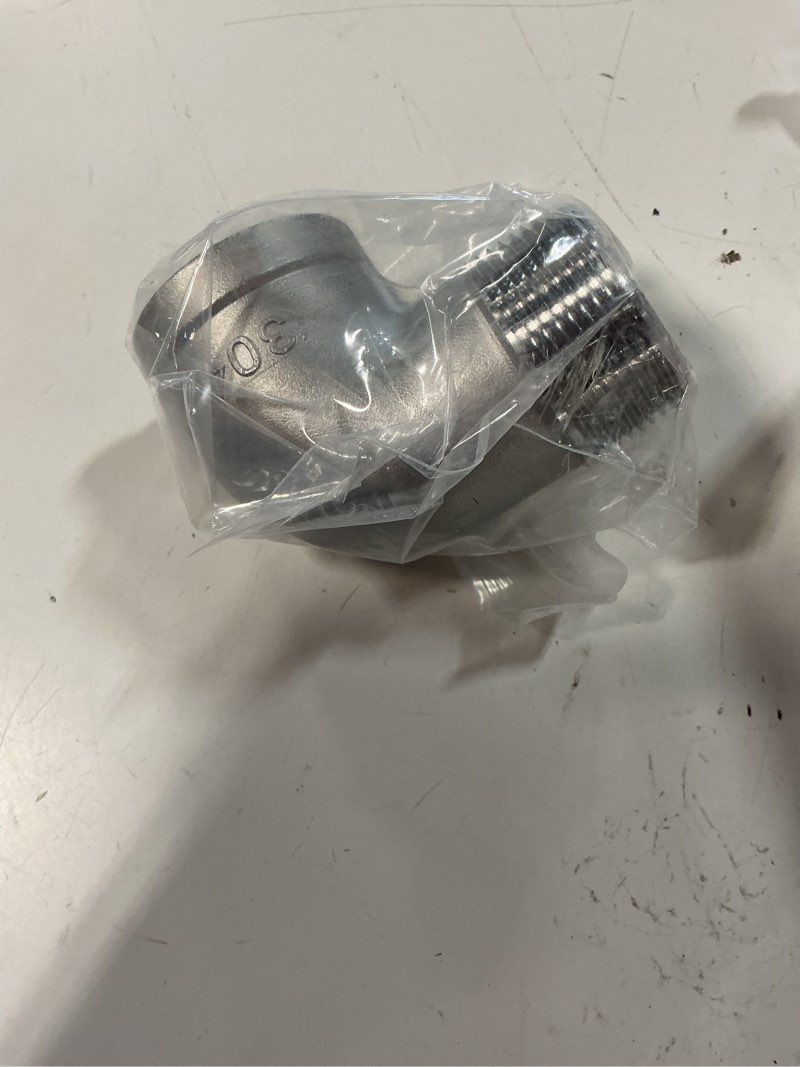 Condition photo showing New/Like New for stainless steel cast pipe fitting - 90 degree street elbow, class 150, 1 1/4" npt male x female thread