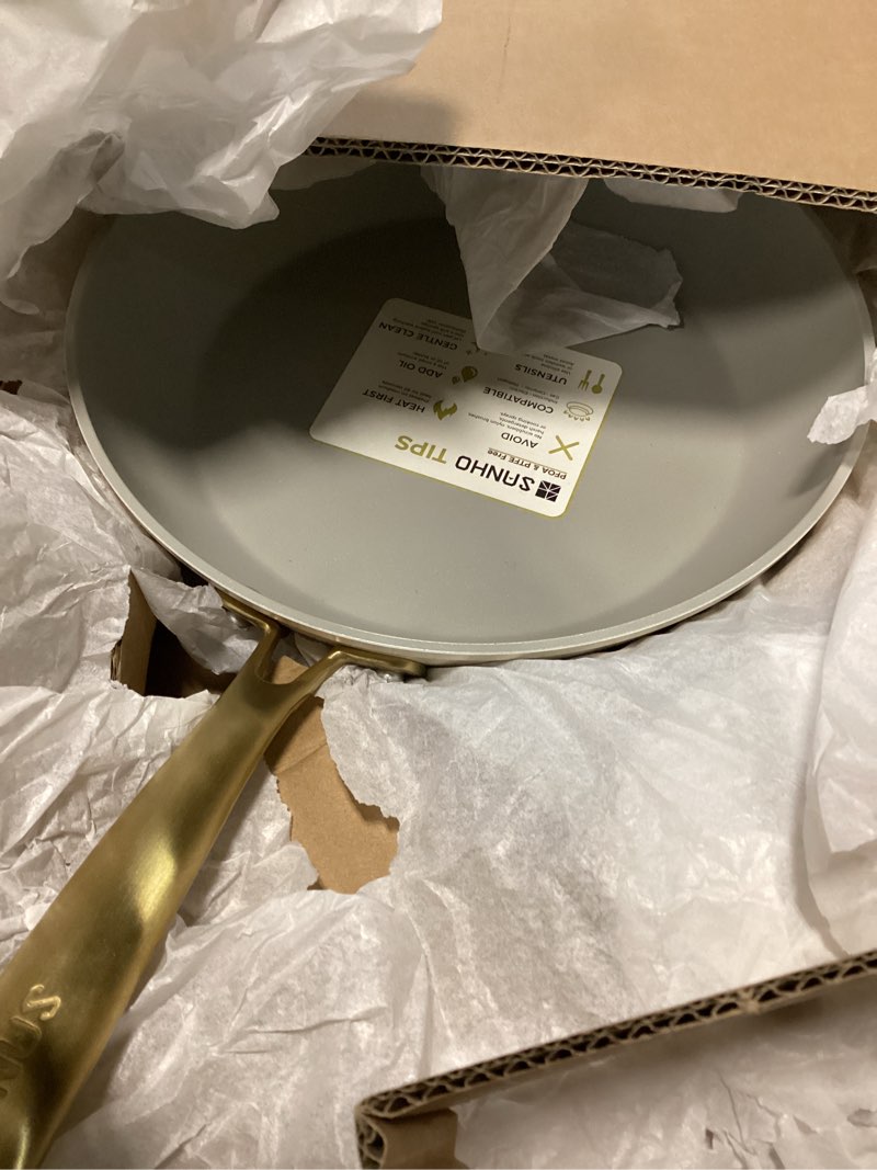 Condition photo showing Good Condition for Sanho 10 Inch Nonstick Frying Pan, Diamond-Titanium Ceramic Coating PFAS/PFOA Free, Oven & Dishwasher Safe Skillet, Induction Compatible with Cool Touch PVD Handle 10\" Frying Pan