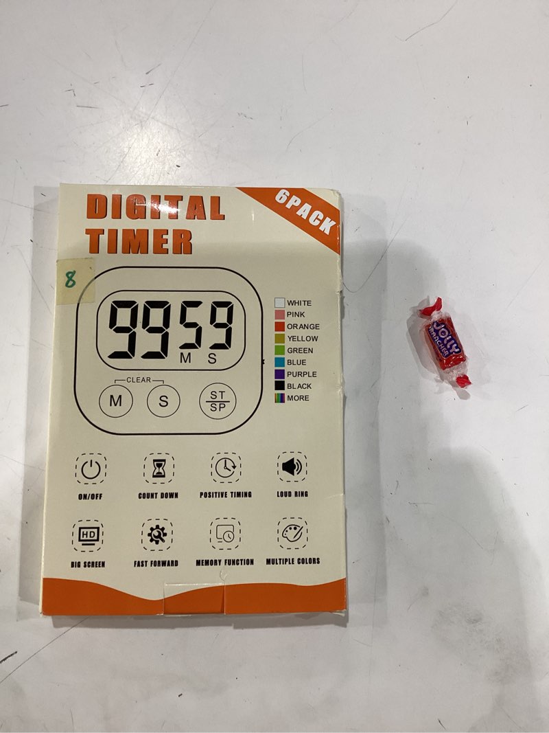 Condition photo showing New/Like New for 6 pack small digital kitchen timer magnetic back and on/off switch,minute second count up countdown (blue)