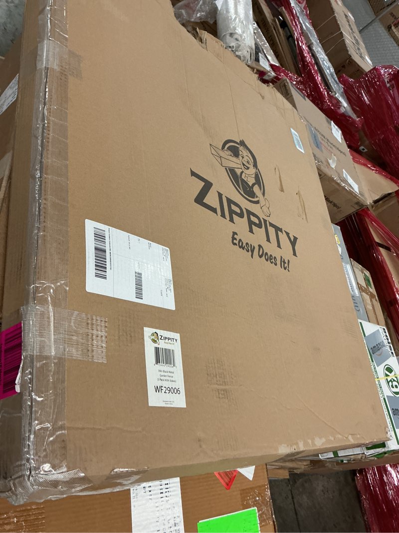 Condition photo showing Good Condition for 39in H (5 Fence Panels) No Dig Easy Install Zippity Black Metal Fence, Decorative Fence Ideal for Garden Fencing For Dogs, Temporary Fence or Garden Fence Animal Barrier, WF29006