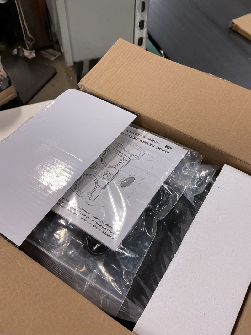 Condition photo showing New/Like New for 60w (80w peak) portable bluetooth speaker with double subwoofer heavy bass, bluetooth 5.0 wireless 100ft outdoor speaker, support fm radio, led colorful lights, stereo sound, for home, party, travel