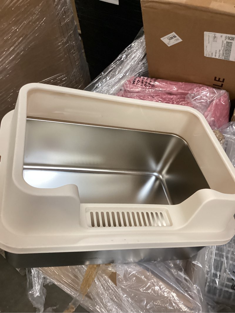 Condition photo showing As Is for cat litter box stainless steel