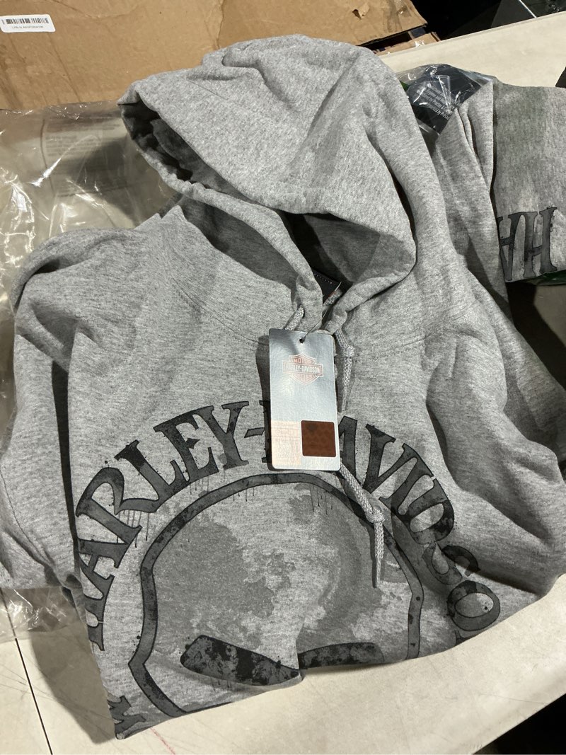 Condition photo showing Good Condition for harley-davidson men's hooded sweatshirt, willie g skull, gray hoodie 30296654 large sport gray