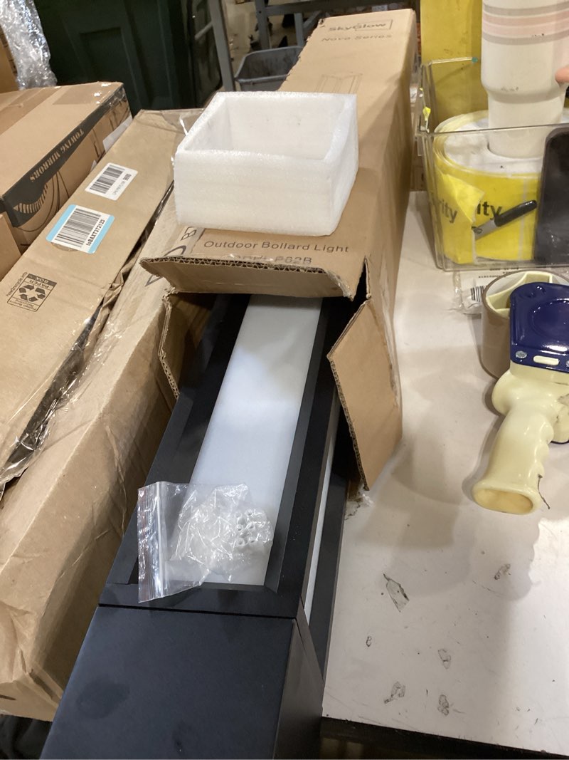 Condition photo showing Good Condition for skyglow 32" bollard light, 12v low voltage aluminum led ip65 waterproof modern outdoor landscape path lights 3000k curb appeal hardwired for garden pathway lawn patio courtyard driveway commercial 32 inches