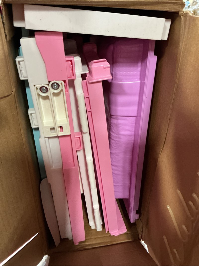 Condition photo showing As Is for Barbie 3-Story Townhouse Dollhouse with Elevator, Swing Chair, Furniture and Accessories, Fold for Portability and Travel (Amazon Exclusive)