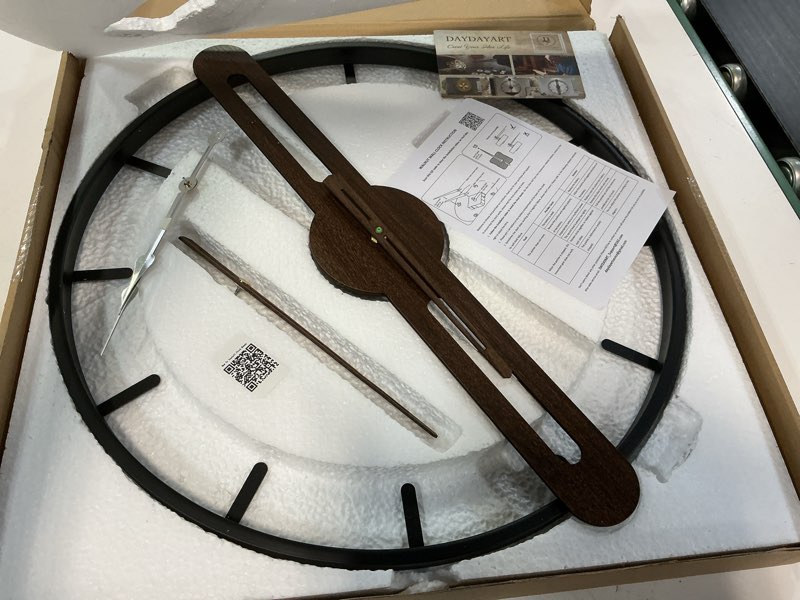 Condition photo showing Good Condition for modern walnut dial wall clock, wood large wall clock decor metal frame silent non ticking for living room, bedroom, kitchen, study decoration, handmade home present idea, 20 in ?50 cm? 1.large 20in(50cm)