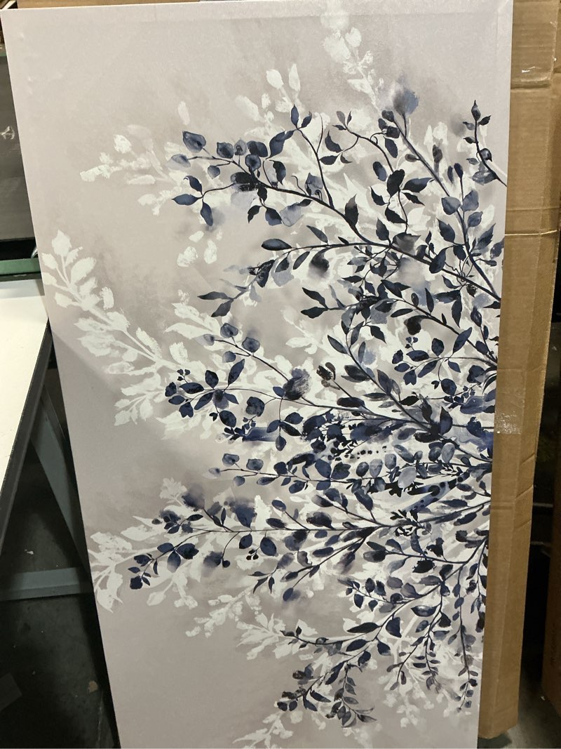 Condition photo showing Good Condition for NINEASO Botanical Flowers Wall Art - Indigo Blue and White Floral Canvas Pictures Spring Blooming Painting Gray Background Printing Artwork Living Room Bedroom Home Office Wall Decor 24" x 48" Indigo Blue Botanical Wrapped Canvas 48"L x 24"W