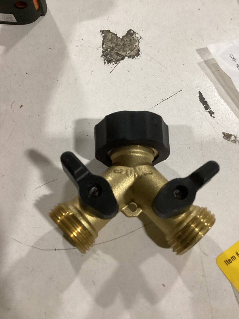 Condition photo showing As Is for kobalt brass 2 -way restricted -flow water shut-off