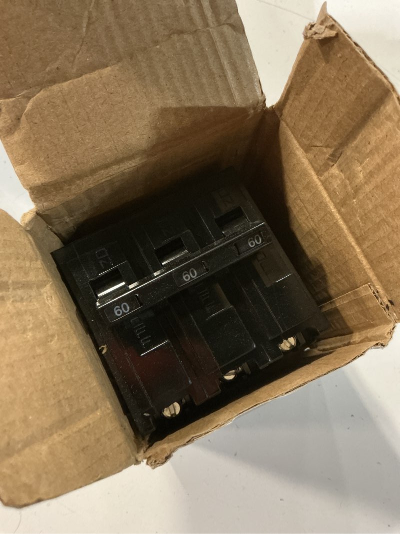 Condition photo showing Good Condition for q360 circuit breaker, 3 pole 60-amp, 120/240v, fit for siemens type eq, eql, seq, eqg, pl and es series loadcentres.plug-in standard circuit breaker,thermal magnetic protection.