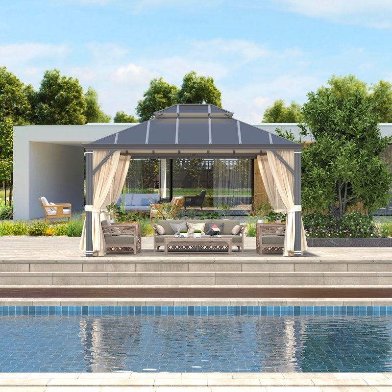 ( only 3 box) Incomplete 12 Ft. W x 14 Ft. D Aluminum Patio Gazebo