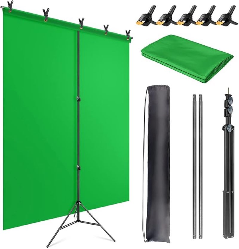 Green Screen Backdrop Kit with Stand, 5X6.5ft Portable Green Screen Backdrop with Stand kit, GreenScreen Background with Stand Carrying Bag Clamp for Streaming Video Zoom