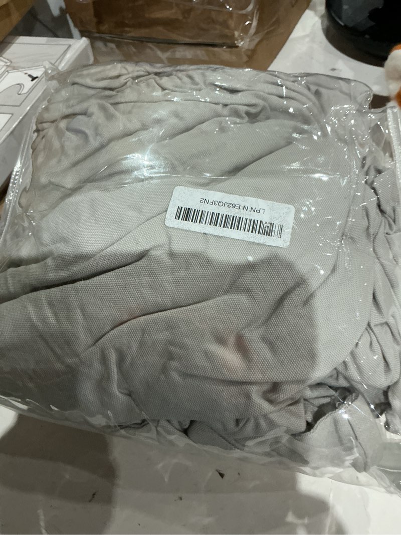 Condition photo showing As Is for surefit cotton duck armchair box cushion one piece slipcover, chair cover, relaxed woven fit, 100% cotton, machine washable, gray