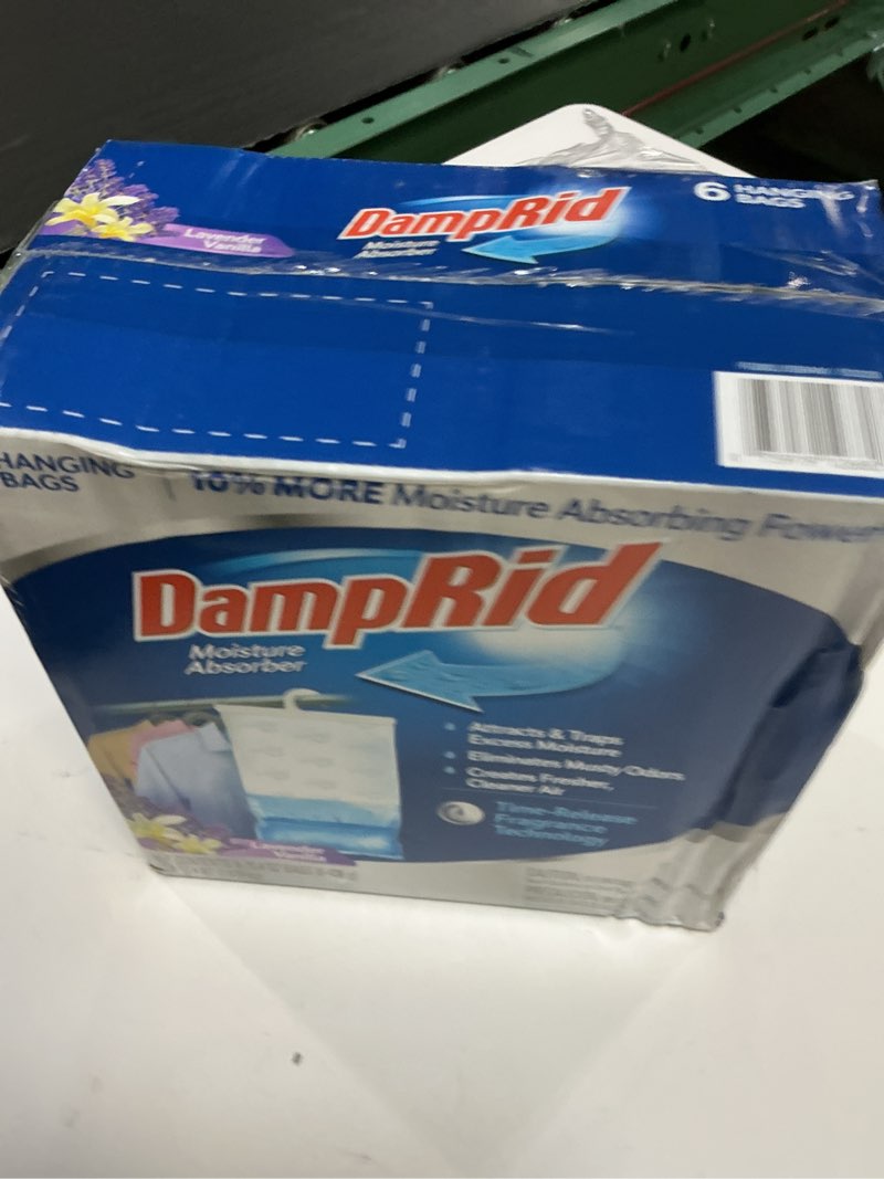 Condition photo showing New/Like New for damprid lavender vanilla hanging moisture absorber, 15.4 oz., 6 pack - eliminates musty odors for fresher, cleaner air, ideal moisture absorbers for closet, 10% more moisture absorbing power*
