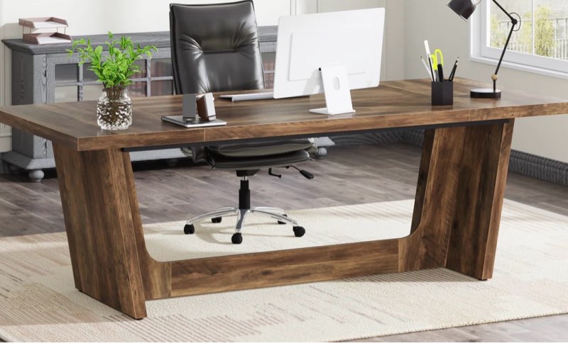 70.8-Inch Executive Desk, Wood Study Computer Desk Writing Table