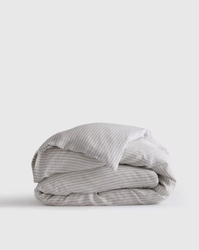 european linen stripe duvet cover mist/white stripe size king 