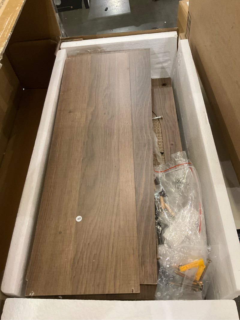 Condition photo showing Good Condition for RUSTOWN Rattan Bathroom Wall Cabinet, Boho Medicine Cabinet with 2 Arched Doors, Farmhouse Over The Toilet Storage Cabinets with Adjustable Shelves & Towel Bar, 3-Tier Wall Mounted Cabinets Natural Oak