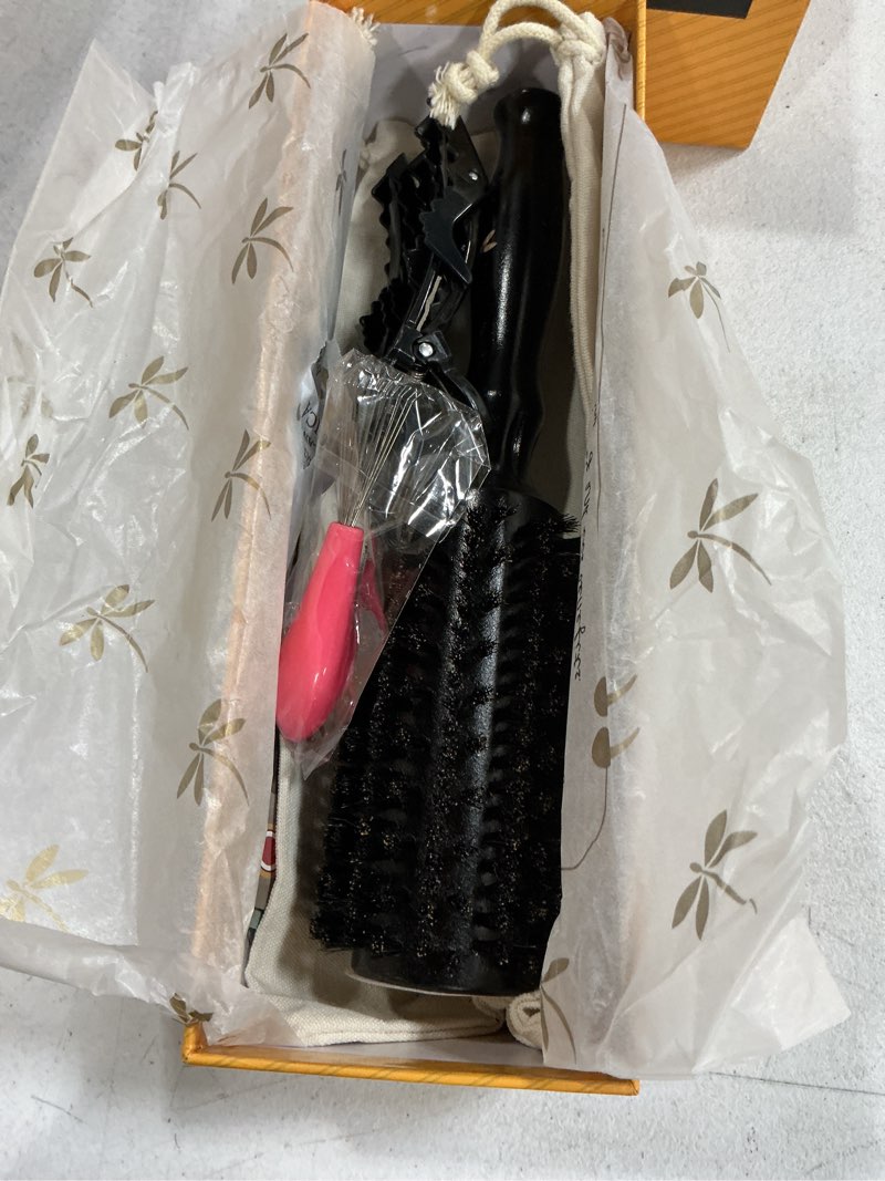Condition photo showing Good Condition for belula 100% soft boar bristle round brush for blow drying set. round hair brush with large 2.4” wooden barrel. hairbrush ideal to add volume and body. free 3 x hair clips & travel bag large barrel 2.4"