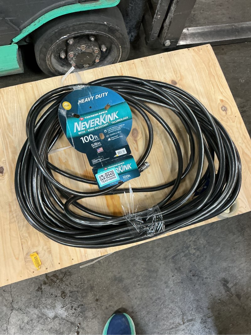 Condition photo showing As Is for neverkink teknor apex 5/8-in x 100-ft heavy-duty kink free vinyl gray coiled hose
