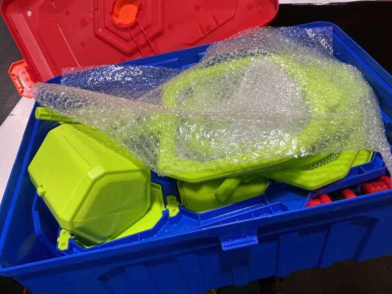 Condition photo showing Good Condition for (missing balls) 2 in 1 shooting game toys for 5 6 7 8 year old kids, moving standing shooting target & 2 pcs foam ball popper air toy guns, 24 foam balls, 2 player boy toys for boy kids, gifts for boys and girls