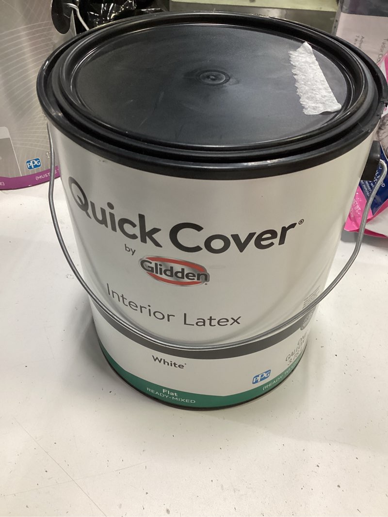 Condition photo showing Good Condition for glidden quick cover interior latex paint flat, white, 1 gallon